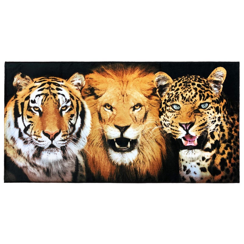 Softerry Big Cats Beach Towel 30 x 60 inches Wild Felines Lion, Bengal Tiger and Leopard Jaguar 100% Cotton - Image 1